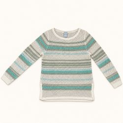 Striped Open-Knit Long Sleeve Sweater