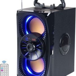 Dindin Bluetooth Wireless Speaker With Lights 2 Double Subwoofer Heavy Bass, FM Radio SD Player, Remote