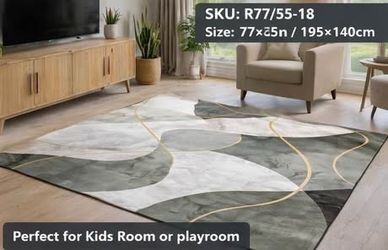 Brand New 77×55 Area Rug – Modern Abstract Design with Gold Lines, Soft Non-Slip Carpet for Living R