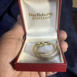 Hoop Earings 14K 2 Tone 3x4.5 mm Satin Diamond Cut