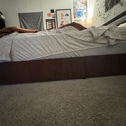 Queen Size Dark Wood Storage Bed