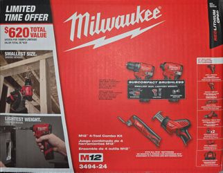 Milwaukee M12 4-Tool Combo Kit 3494-24