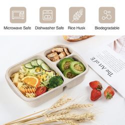 New 4 Pack Lunch Box Stackable Containers 3 Compartment Meal Comes With Spoon Fork And Chopsticks BPA FREE 