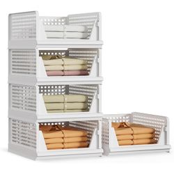 SNSLXH 5 Pack Stackable Closet Organizer Box