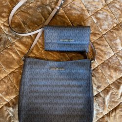 NEW MK Michael Kors 2Pc Crossbody Handbag & Wallet  Brown