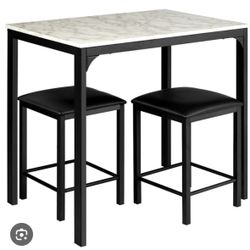 Costway 3 Piece Counter Height Dining Set Faux Marble Table 2 Chairs