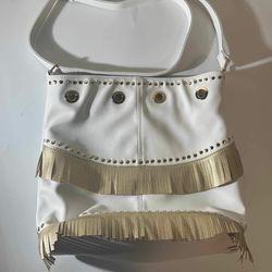 Venus White Gold Purse Metallic Fringe Studded Handbag
