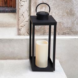 Velo Metal Lantern With Solar LED Candle, Large