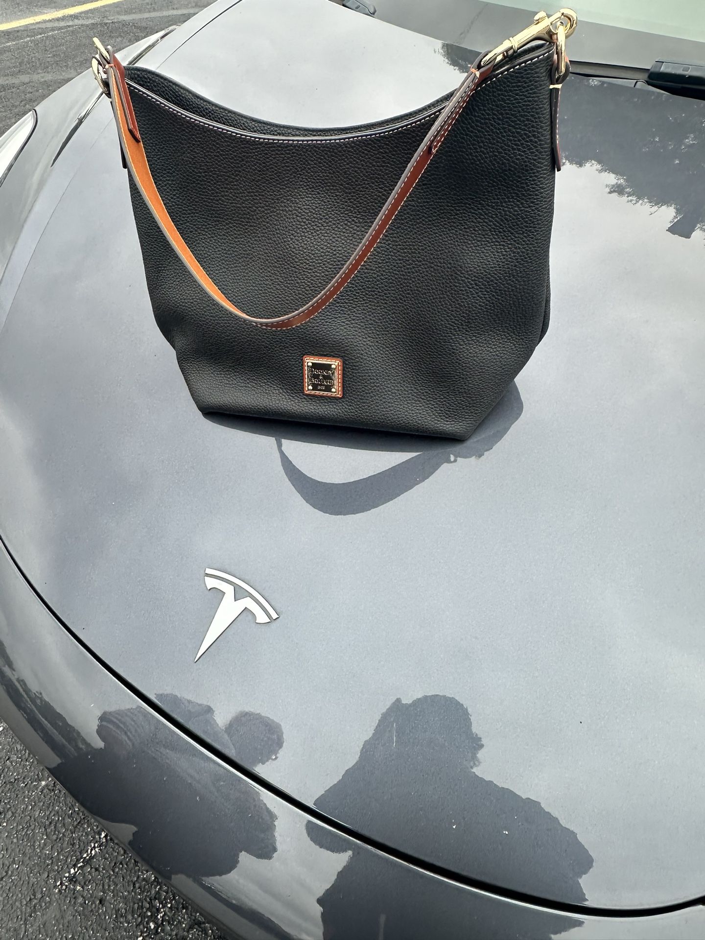 Dooney & Bourke Black & Tan Leather Shoulder Bag - Hobo Style