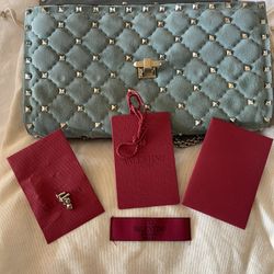 Valentino Rockstud Spike On a Chain Quilted Velvet