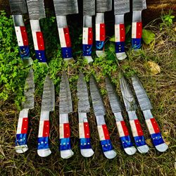 Custom Handmade Damascus Kitchen Set With Matching Cutting Board 