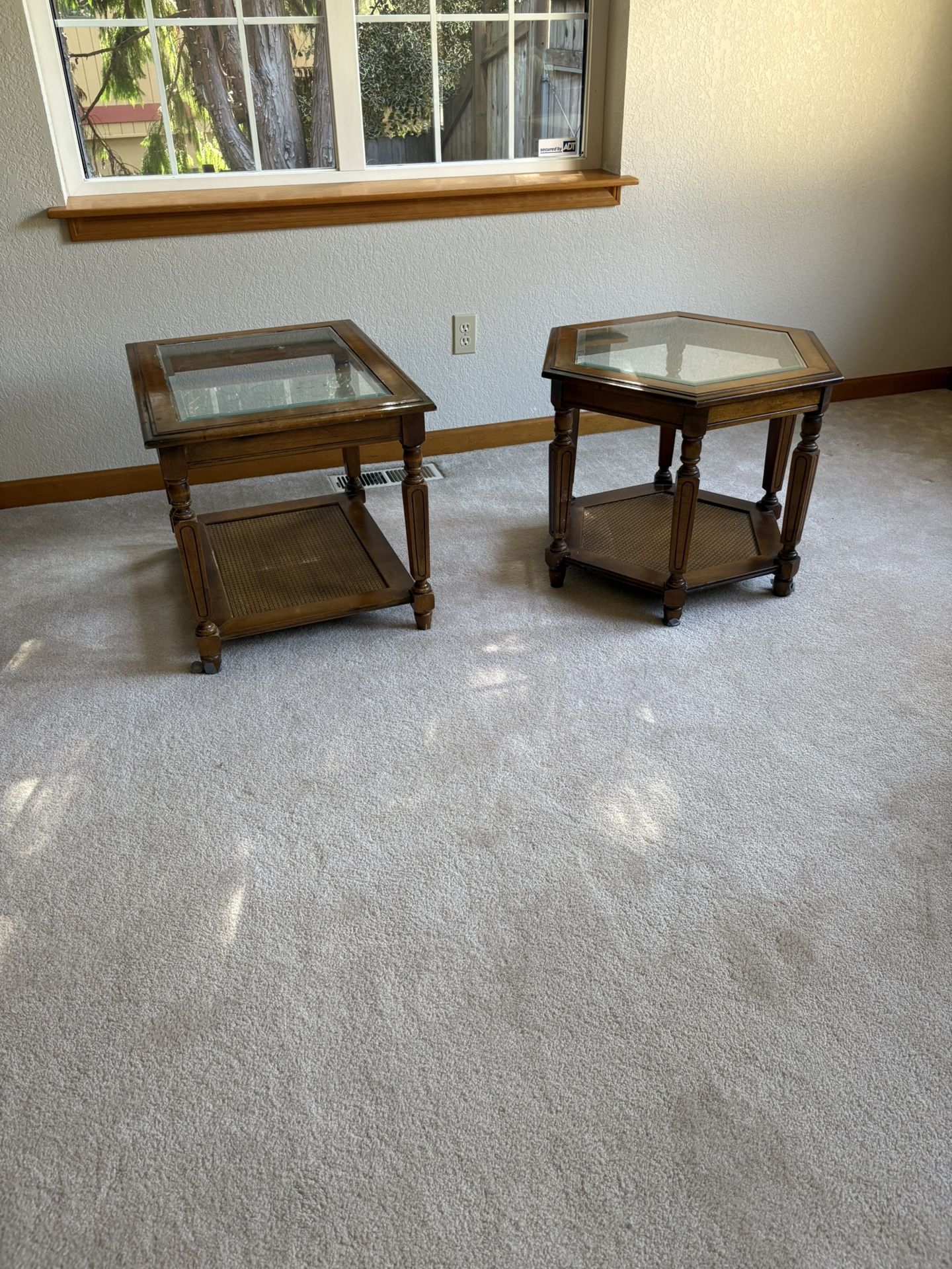 2 Vintage Wood And Glass End Tables