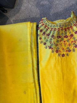 M new yellow heavy work kurti or duppta set only