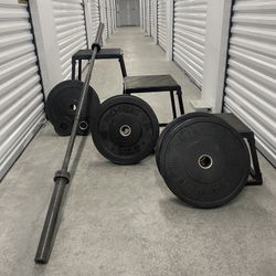 45 lb Olympic Bar + Bumper Plates (American Barbell & Rogue) 