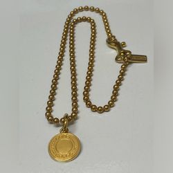 COACH Gold Round Pendant Charm Necklace, Authentic