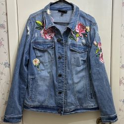 Lane Bryant Denim Jacket With Floral Embroidery Size 18