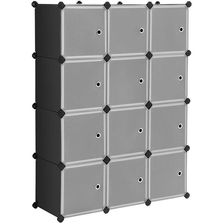 VINGLI Cube Storage, 12 Cubes Organizer Shelves Plastic Closet Cabinet, DIY Modular Storage Cube Organizer w/White Doors for Bedroom Living Room White