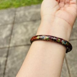 Vintage Red Cloisonné Floral Bangle Bracelet – 2.3" Inner Diame