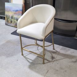 White Leather And Gold Counter Height Chair
