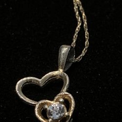 Vintage A14/20 GF Gold Necklace w/ Double Heart Pendant