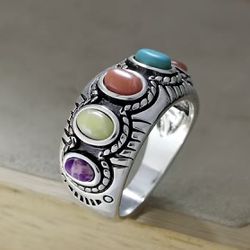 Colorful Turquoise Ring Vintage Style Size 7