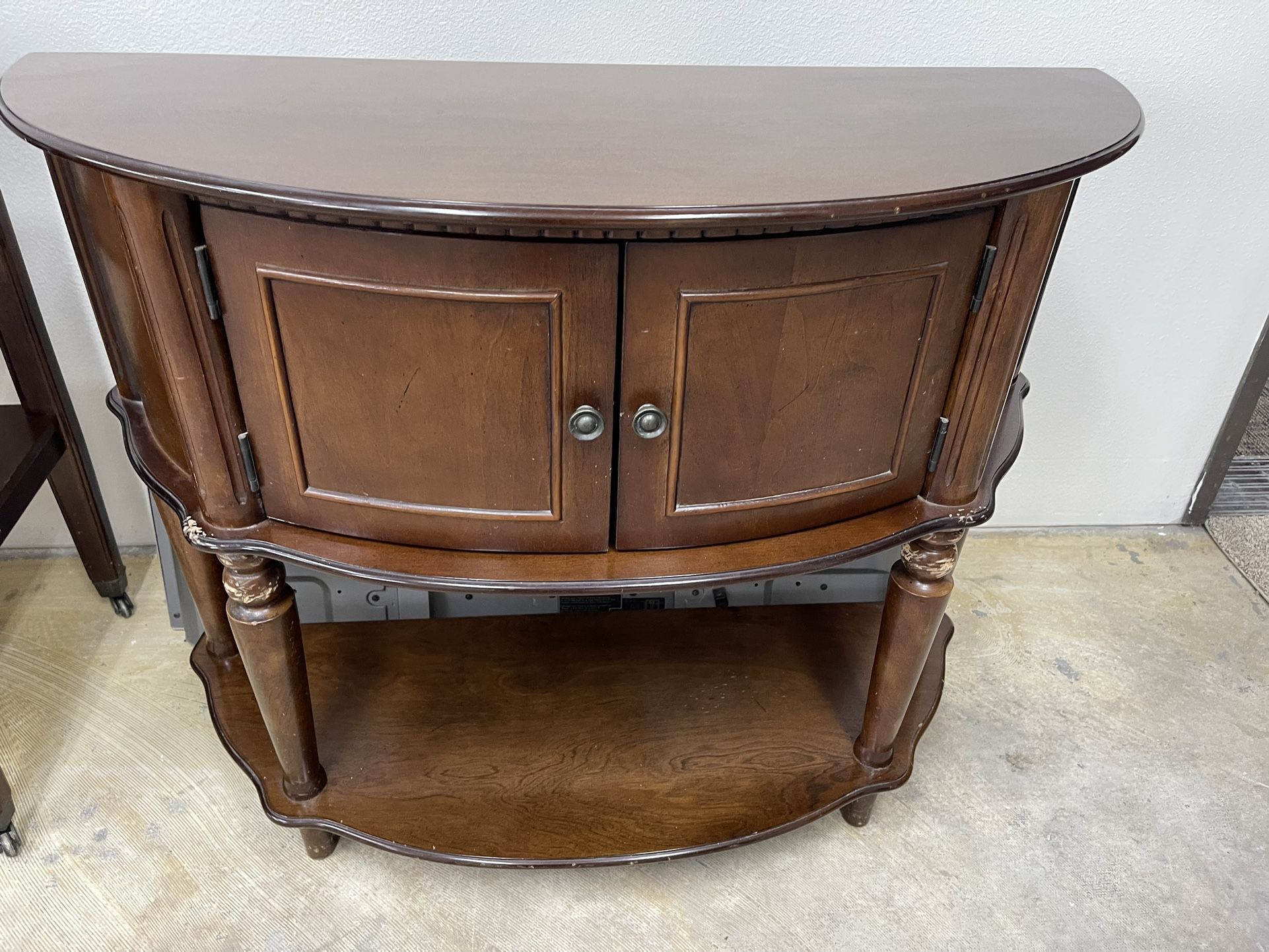 Brown Half Moon Console Table. Has Dog Scratches (SEE PICTURES)