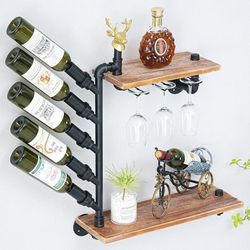 Industrial Pipe Shelves Wine Rack Wall Mounted, Hanging Wine Glass, Liquor Bottle Floating ⭐NEW ⭐ CYISell