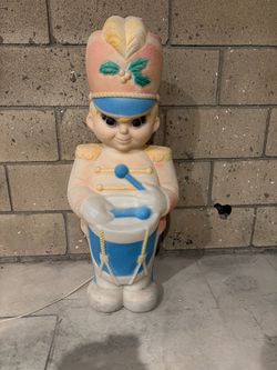 Vintage Poloron Drummer Boy Soldier Christmas Blow Mold Light Up Lawn Decor 34"