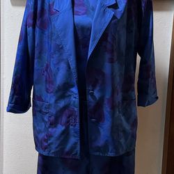 80s/90s G.w. Blue Floral Polyester three pieces set.