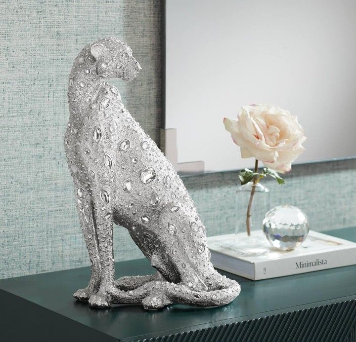 Leopard High Silver Sculpture 16"