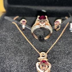 LeVian Set 14K Rose Gold Rhodolite Garnet Brown & White Diamond
