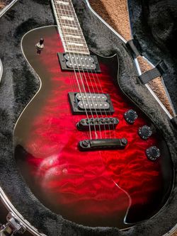 LTD ESP electric guitar ec256 qm with hard shell case 6 string maple top black cherry les Paul style