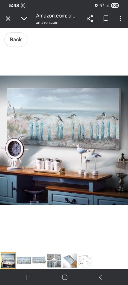amatop Large Living Room Wall Art Hand-Painted 3D Seascape Canvas Oil Painting Ocean Beach Coastal Picture Artwork