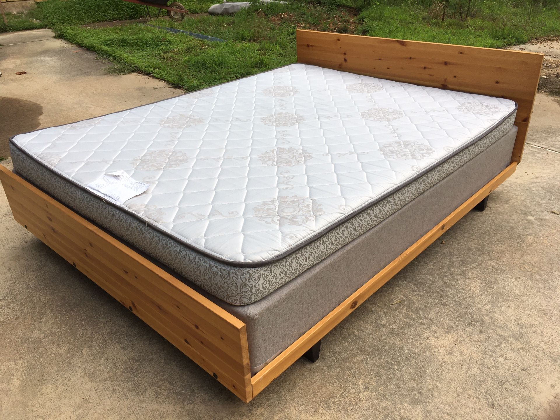 Queen bed frame, box, and mattress