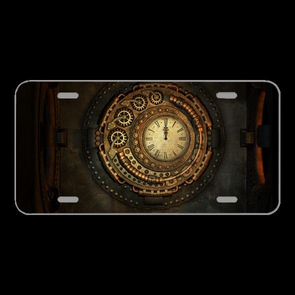 License Plate Novelty Car Front Steampunk Clock Clockwork Time