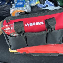 Tool Bag, Hard Hat And Fluorescent Vest 