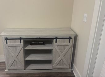 Farmhouse Gray TV Stand / Entertainment Center with Sliding Barn Doors