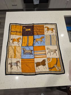 Silk Square Scarf with Horse Print