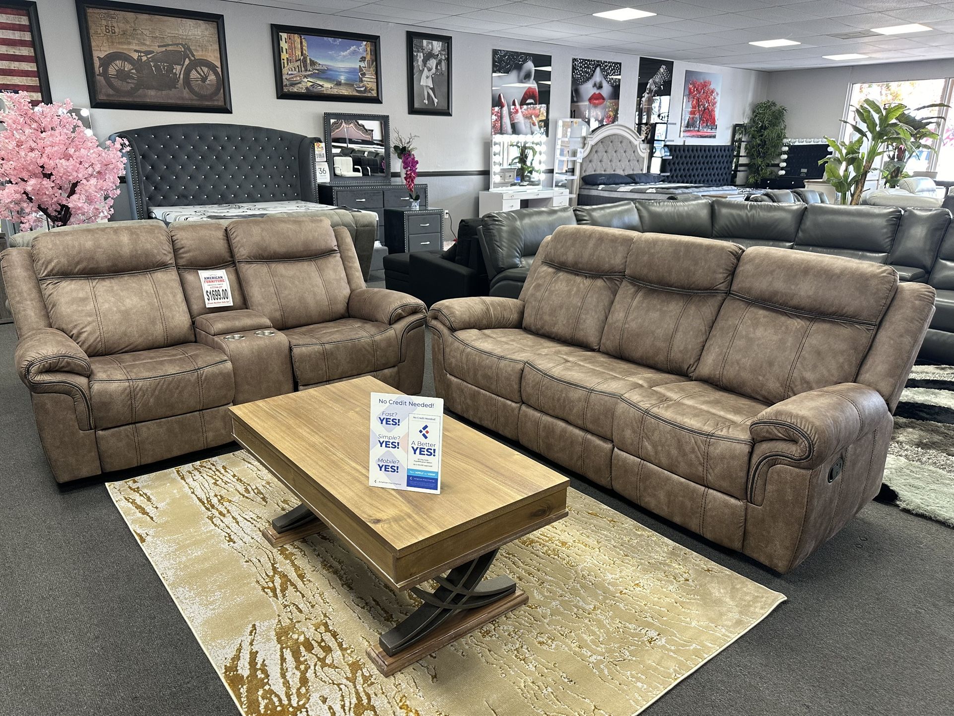 2PC Brown Sofa & Loveseat