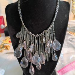 Silver Tone Chandelier Statement Necklace