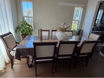 9-Piece Brazilian Wood Dining Set – Table & 8 Upholstered Chairs
