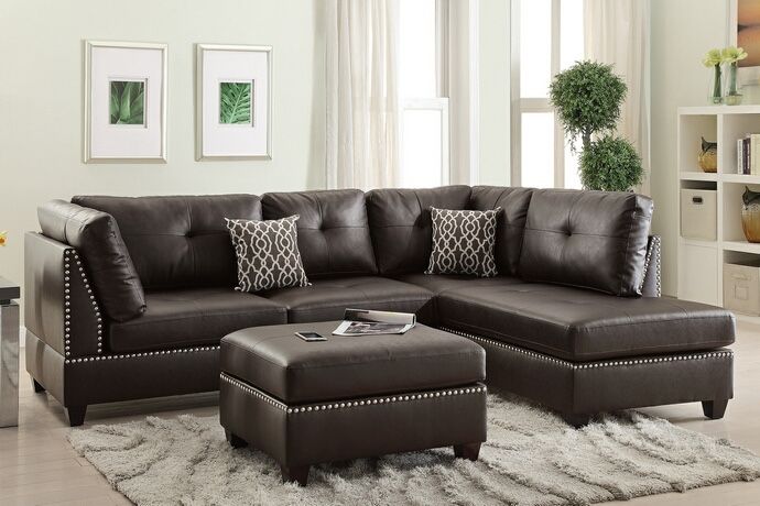 3PC Espresso Bonded Leather Sofa Sectional w/ Free Ottoman