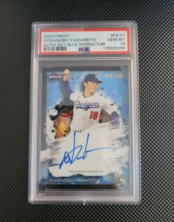 🔥PSA 10 #/150 on card Auto Rc Yoshinobu Yamamoto 2024 Topps Finest Sky Blue Refractor Rookie
