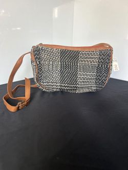 Vintage Mervyn's Black and White Patterned Crossbody Bag with Brown Trim