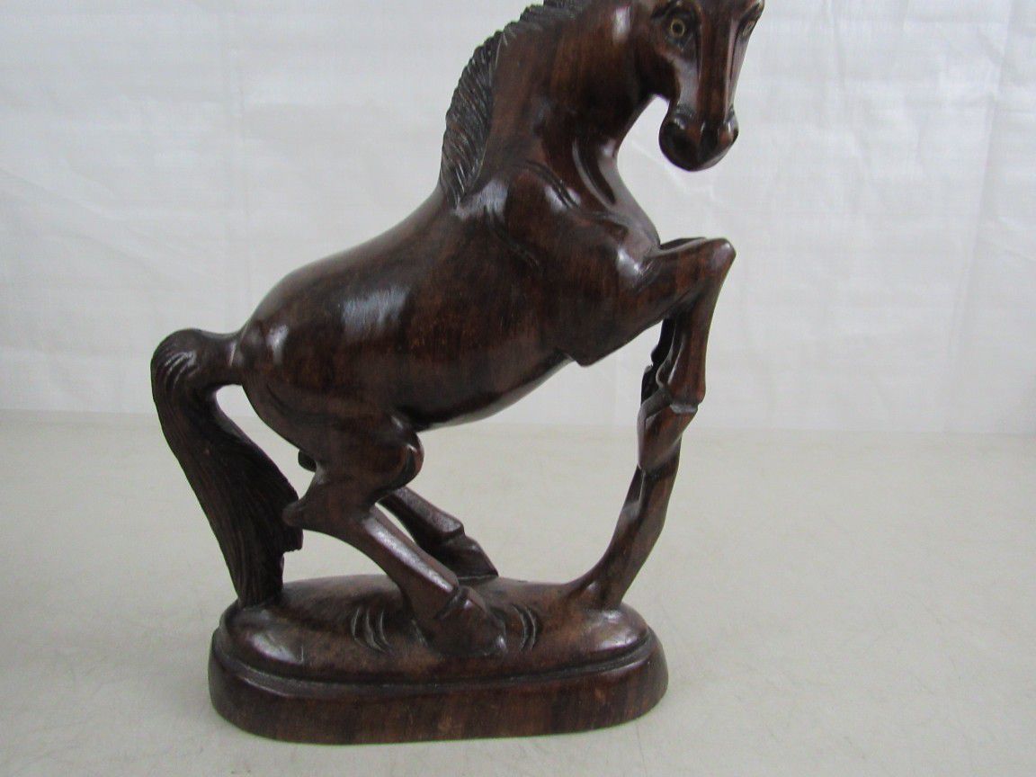Hand Carved Wooden Rearing Horse Sculpture 10 1/2" Height


