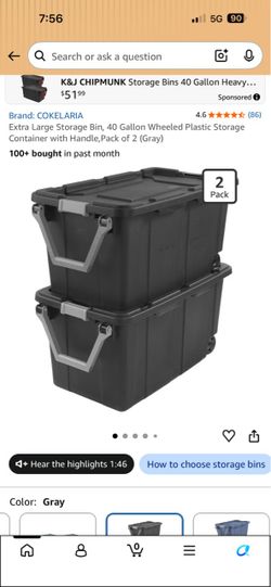Cokelaria 40 Gallon Wheeled Storage Bins 2-Pack