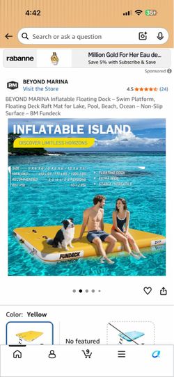 BEYOND MARINA Inflatable Floating Dock - Swim Platform, Floating Deck Raft Mat for Lake, Pool, Beach, Ocean - Non-Slip Surface - BM Fundeck