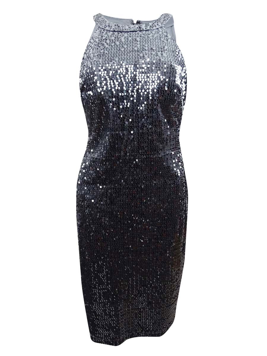 Nightway Women's Velvet Sequined Sheath Dress 10, Charcoal