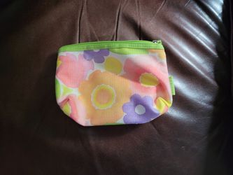 Clinique Flower Makeup Cosmetics Bag Orange Green White Pink