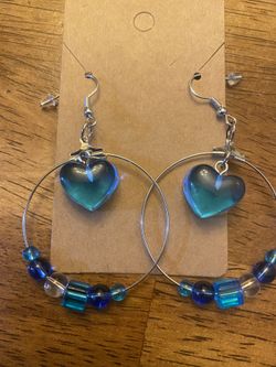 Homemade beaded earrings color blue